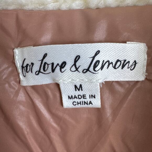 For Love & Lemons Niko Puffer Jacket Cropped Faux Shearling Trim Size M NWOT - Picture 9 of 11